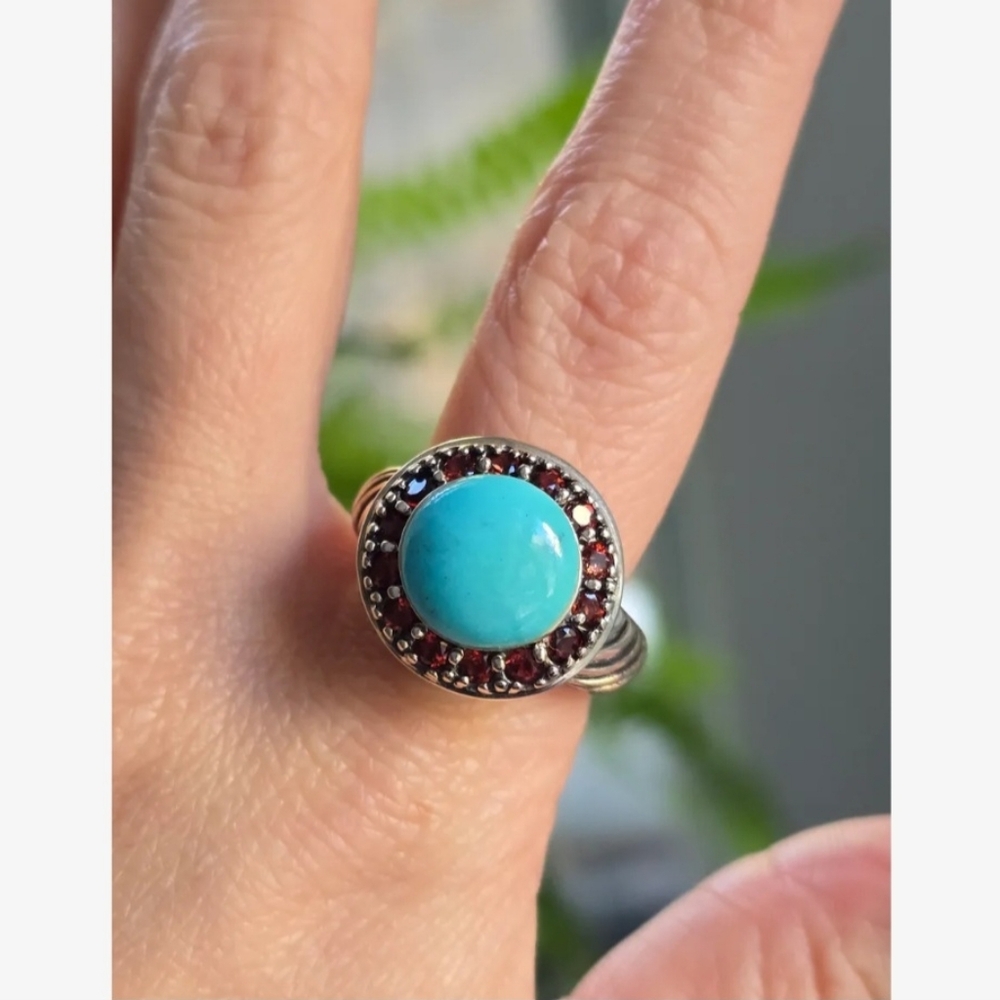 Turquoise & Garnet Ring